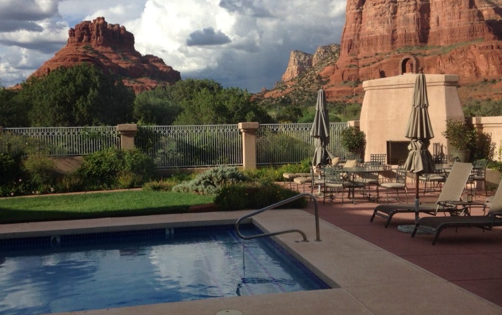 After hiking the Brins Mesa Trail, relax and unwind poolside at our luxury Sedona Bed and Breakfast
